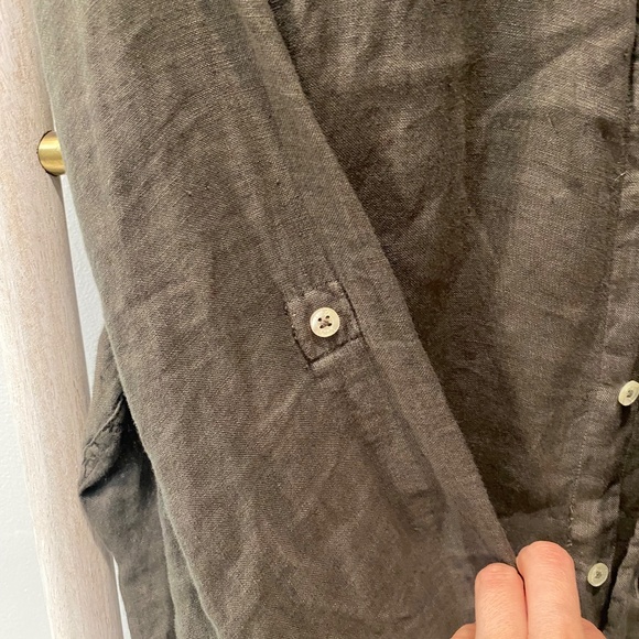 Liu Jo Uomo 100% Linen Military Green Summer Shirt Long Sleeves Size 15 1/2 - Picture 6 of 9
